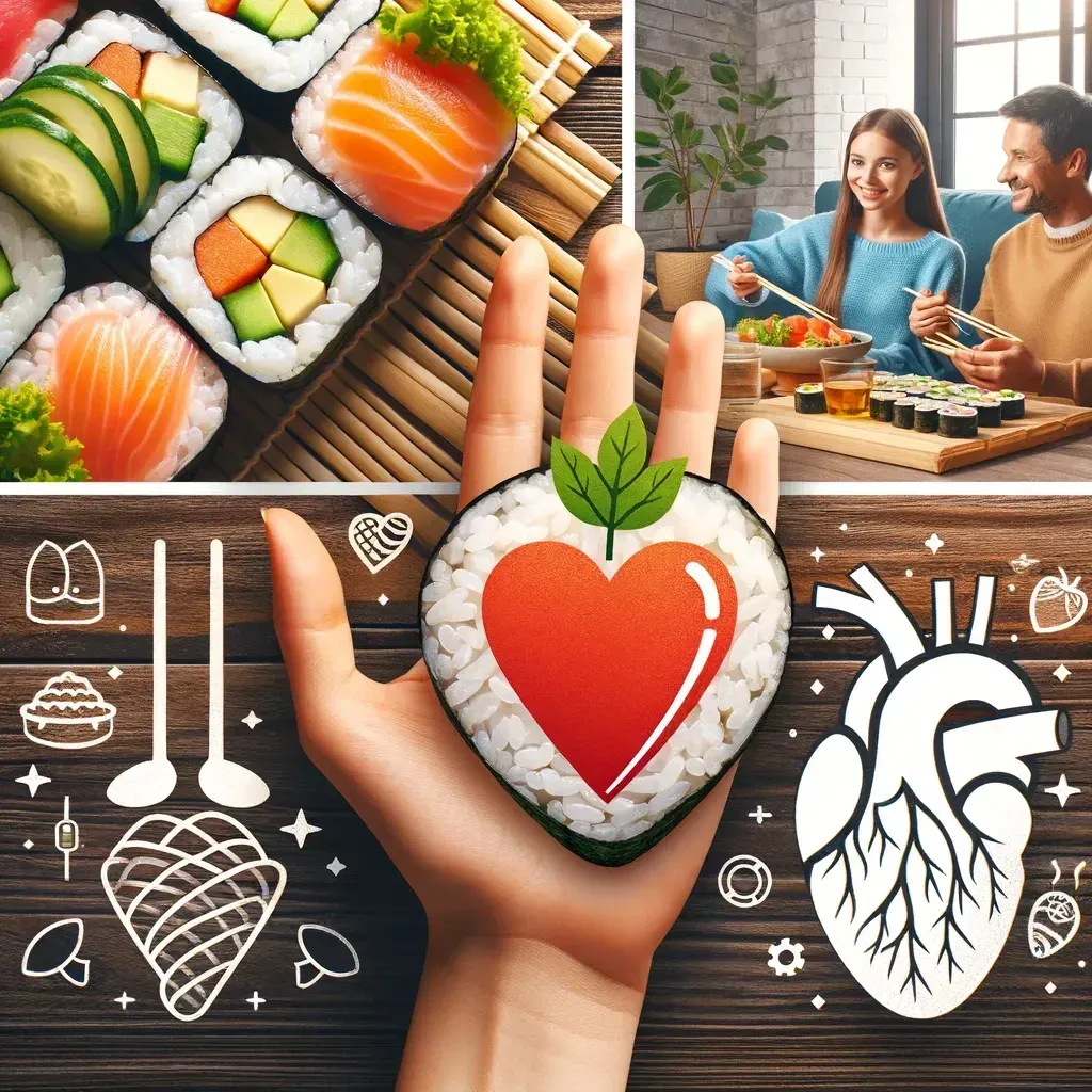 a person is holding a heart shaped sushi in their hand .